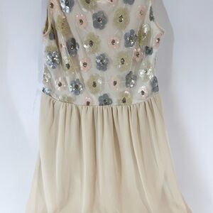 Kensie Floral Sequin Kids Dress - Cream and Gray